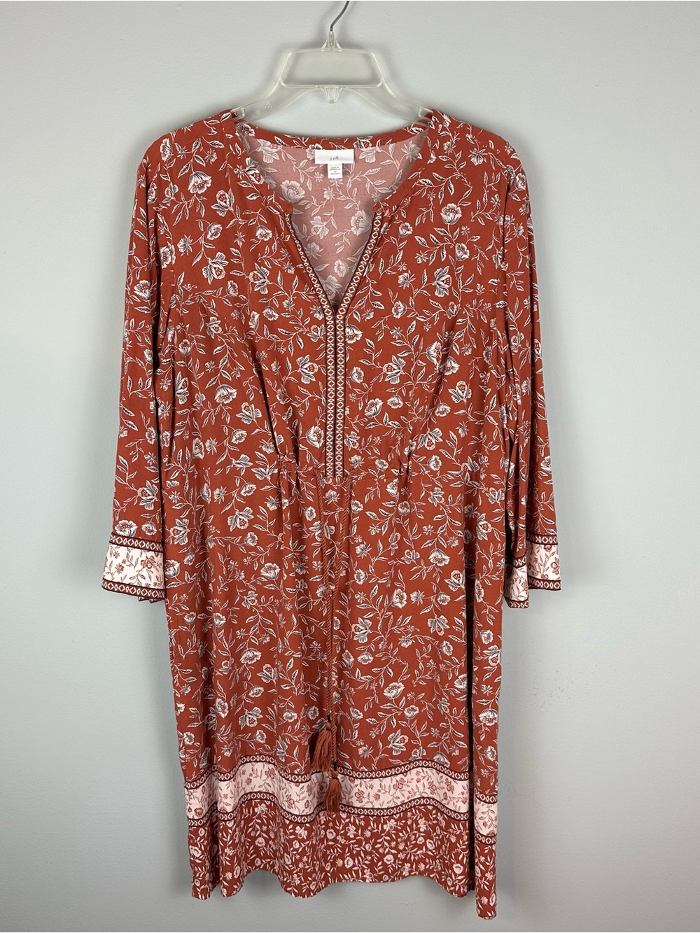 J.Jill Floral Dress Size 1X Orange Brown Autumn Prairie Dainty Long Sleeve